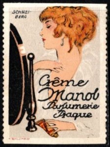 1930's France Poster Stamp Snow Mountains Green Manor Perfumerie Prague