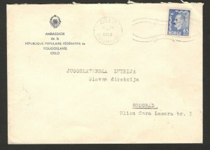 NORWAY TO SERBIA- DIPLOMATIC LETTER FROM THE EMBASSY OF YUGOSLAVIA-1957.