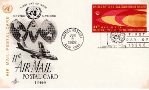 United Nations 1966 FDC Sc UXC5 Artcraft Cachet UN Air Mail Postal Card