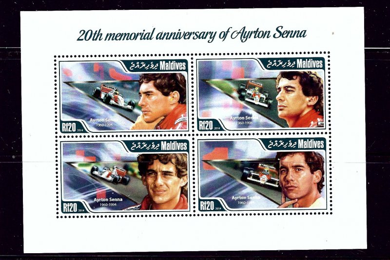 Maldive Is 3102 MNH 2014 20th Memorial Anniv of Ayrton Senna sheet of 4