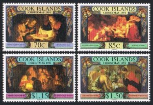 Cook Isl 1050-1053,1054,MNH.Mi 1324-1327,Bl.203. Christmas 1991.Paintings.