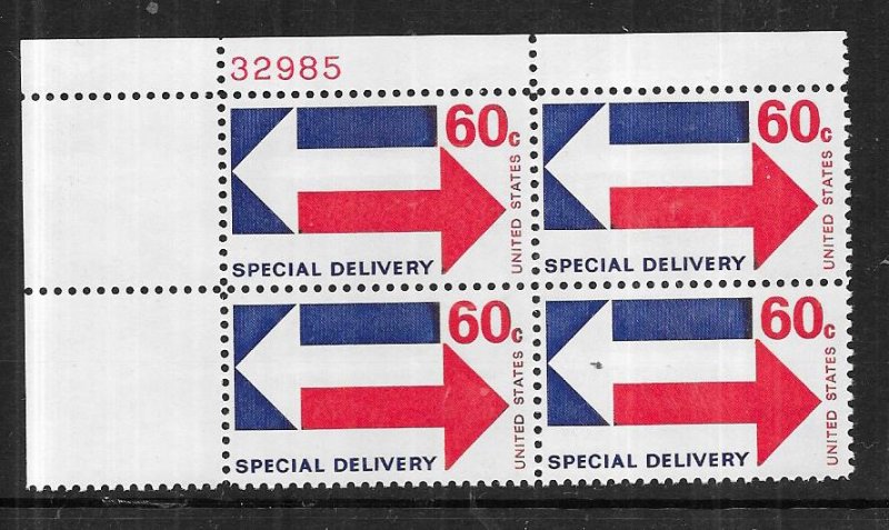 US#E23 60c -Special Delivery Plate Block of 4 (MNH) CV $5.50