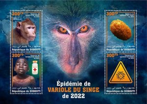 DJIBUTI - 2022 - Monkey Pox - Perf 4v Sheet - Mint Never Hinged