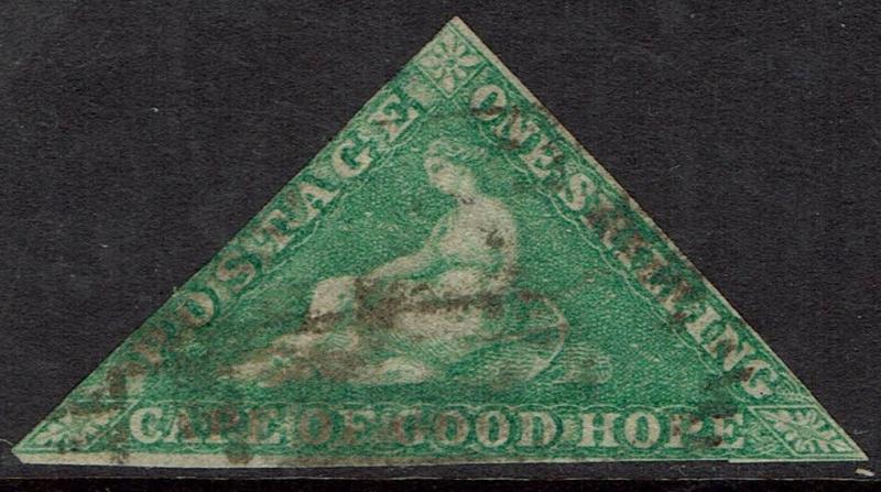 CAPE OF GOOD HOPE 1863 TRIANGLE 1/- DE LA RUE PRINTING USED 