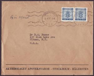 Sweden #474 pair used on cover