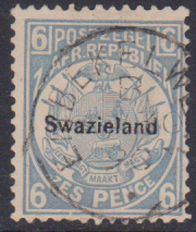 SWAZILAND 1889 USED 6d BLUE SG6 CAT 