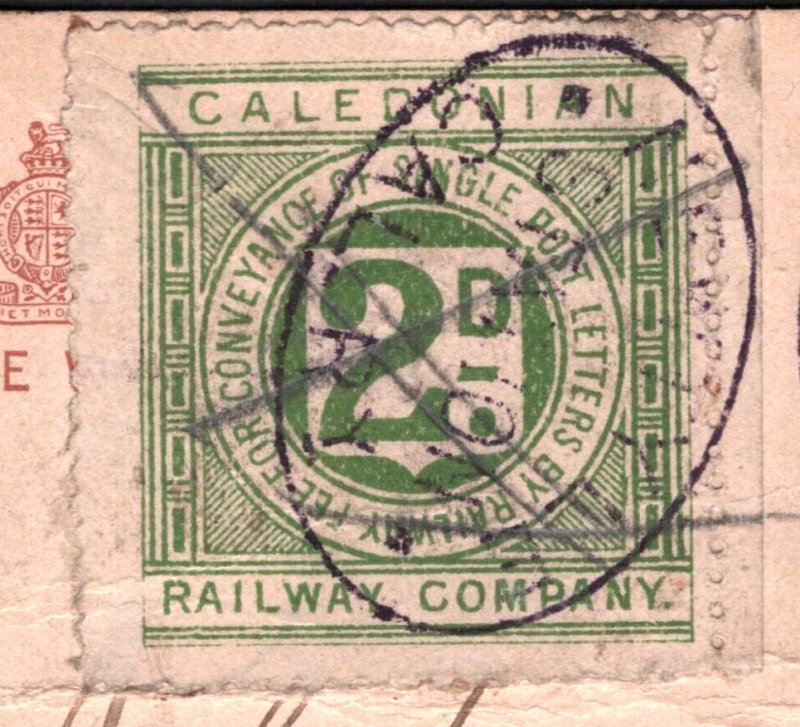 GB Scotland CALEDONIAN RAILWAY 2d Letter Stamp *NEWTYLE STATION* Card Angus R72c 