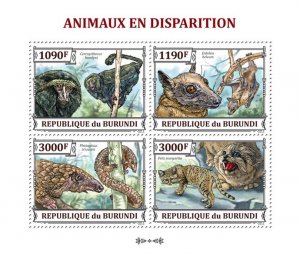 BURUNDI - 2013 - Endangered Animals - Perf 4v Sheet - Mint Never Hinged