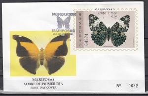 Honduras, Scott cat. C1004. Butterfly s/sheet on a First Day Cover.