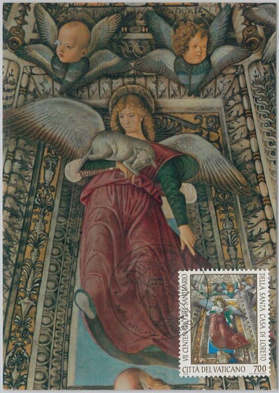 54254  -  VATICANO  -  POSTAL HISTORY: MAXIMUM CARD - 1995  RELIGION art LORETO