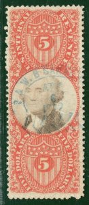 USA Classic Revenue High Value Scott.R148 $5 Vermilion Used Cat $50+ YELLOW231