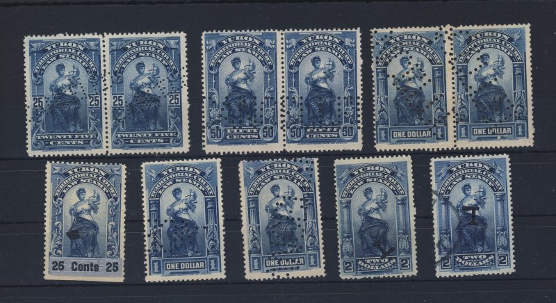 11x Canada  Revenue Yukon Law Stamps 3x Prs YL8-9-10, YL13 2x10-2x11 GV=$103.00