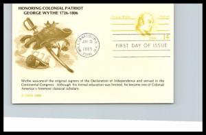 #UX108 George Wythe Postcard-KMC Venture Cachet