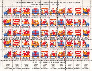 Sweden Poster stamps full sheet Hearth & Lungs TB Tuberculosis seals 1965