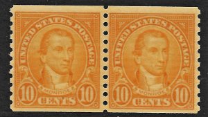 US 1924 Sc. 603 pair NH tiny natural paper inclusion in left stamp