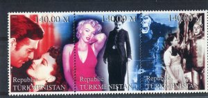 Turkmenistan 1999 MARILYN MONROE CLARK GABLE CHAPLIN strip Perforated Mint (NH)