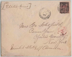 French Offices in Turkey 1896 1pi on 25c Cover Mersina to Penn Yan New York USA