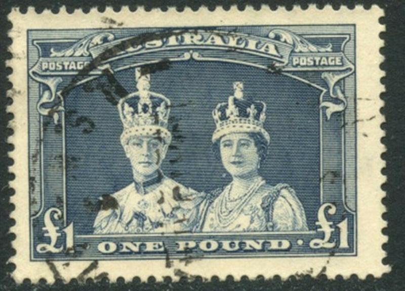 AUSTRALIA Sc#179 SG178 1938 King & Queen £1 Top Value Used