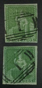 MOMEN: BARBADOS SG #1-2 1852-55 IMPERF USED £1,025 LOT #62065