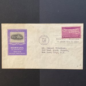 US #858 Montana Statehood First Day Cover (FDC), 1939, Ioor Cachet