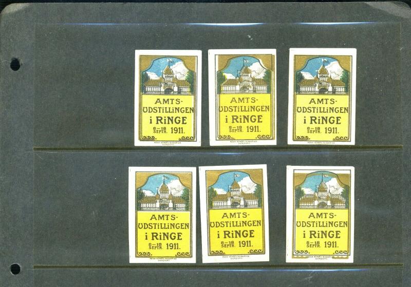 6 DANISH 1911 AMST Exhibition AMST UDSTILLINGEN POSTER STAMPS (L1062) DANMARK 