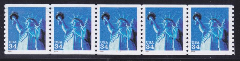 US# 3476 MNH 2001 34¢ Statue of Liberty PNC5 Plate #1111 Perf 9.¾ Vert