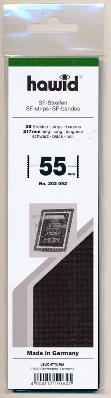 Hawid Stamp Mount Size 55/217 mm - BLACK - Pack of 25 (55x210 55mm)  STRIP  1055