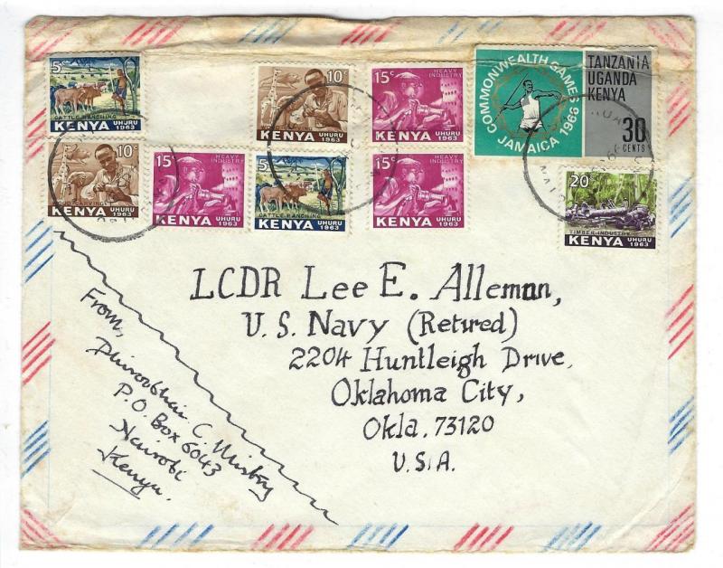 1966 Kenya To USA Airmail Cover With 9 Stamps (HH-36)