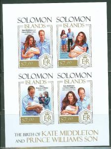 SOLOMON ISLANDS  2013  PRINCE GEORGE BIRTH WITH KATE & WILLIAM IMPF SHT  MINT NH