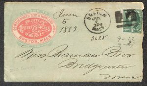 USA #207 STAMP WADSWORTH & HOWLANDS PAINT ARTIST BOSTON ADVERTISING COVER + 1883