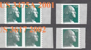 Pair 23c Washington SA US 3475A 2001, US 3617 2002 Lot((2) MNH F-VF