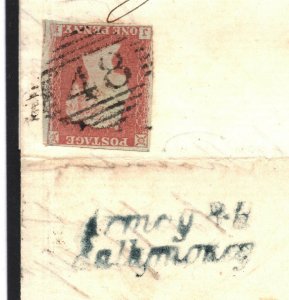 GB IRELAND Cover Antrim *Armoy RH/ Ballymoney* BLUE RECEIVER 1d Red 1851 J326