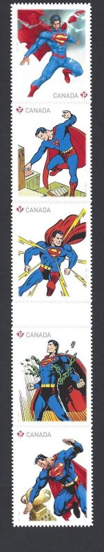 Canada #2683i MNH vertical strip of 5, Superman, issued 2013