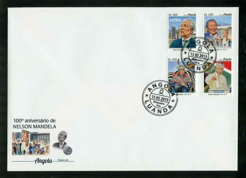 ANGOLA 2019 100th BIRTH OF NELSON MANDELA  SET FIRST DAY COVER 