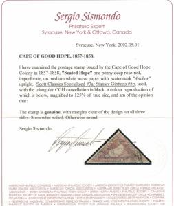 Cape Of Good Hope #3a (SG #5b) Extra Fine Used Gem **With Certificate** 