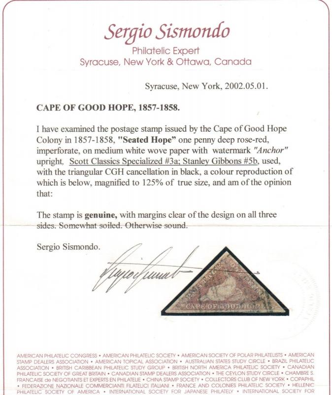 Cape Of Good Hope #3a (SG #5b) Extra Fine Used Gem **With Certificate**