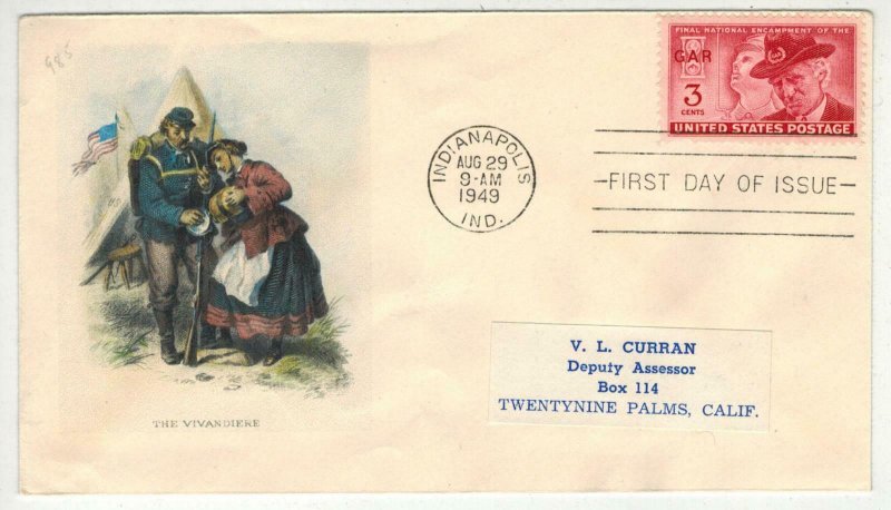 1949 Civil War LAST ENCAMPMENT G.A.R. FDC 985 Unknown Addon The Vivandiere