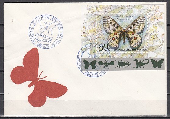 N. Korea, Scott cat. 2827. Butterfly s/sheet on a First day cover. ^