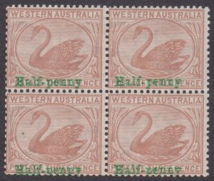 WESTERN AUSTRALIA 1895 SWAN, Green Opt HALF PENNY ON 3D BLOCK