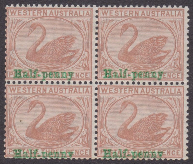 WESTERN AUSTRALIA 1895 SWAN, Green Opt HALF PENNY ON 3D BLOCK