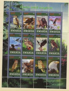 Thematic stamps Birds - Rwanda 2009 Eagles-Owls sheet of 12 used