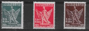 YUGOSLAVIA SG 297/9 1934 SOKOL GAMES ZAGREB MTD MINT*