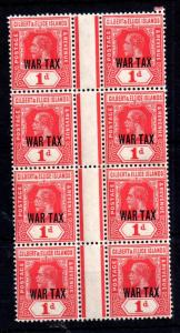 Gilbert & Ellice KGV 1d War Tax MNH gutter pair block SG26 WS10314