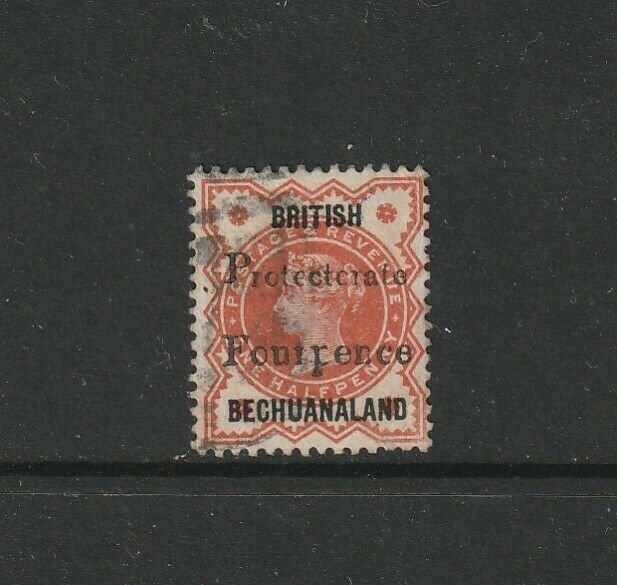 Bechuanaland 1889 QV 4d on 1/2d Jubilee, part of Opt Missing Used, SG 53Var