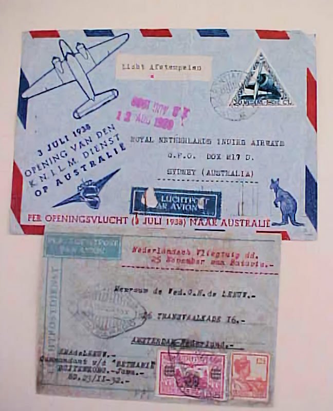 NETHERLANDS INDIES FLIGHTS 1932 NOV 23 B/S also 3 JULY 1938 B/S AUSTRALIA