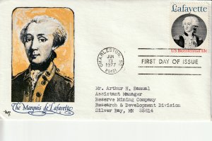 US 1716 13c Lafayette FDC Marg Cachet w/ Enclosure ECV $12.50