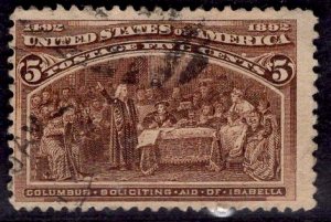 US Stamp #234 5c Columbian USED SCV $8.50