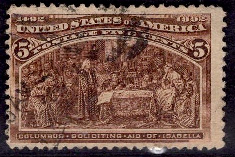 US Stamp #234 5c Columbian USED SCV $8.50