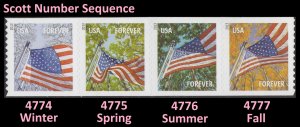 US 4774-4777 4777a Flag for All Seasons forever coil strip set SSP A MNH 2013