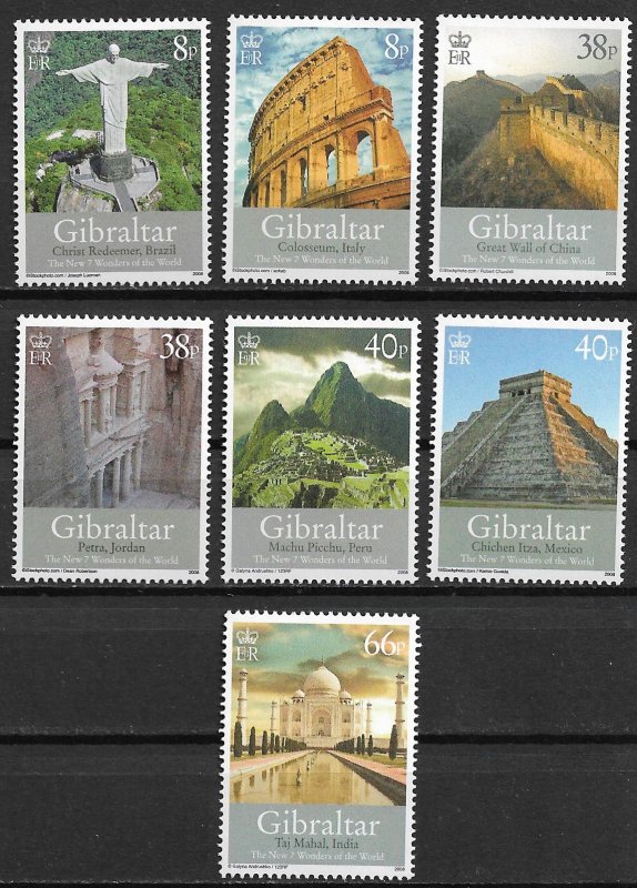 2008 Gibraltar 1146-52 The 7 Wonders of the World MNH C/S of 7